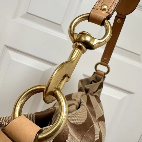 Coach Carly Signature Jacquard Leather Trim Large Hobo Shoulder Bag Y2K - Picture 11 of 14